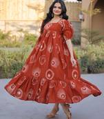 Orange cotton printed frill dresses