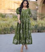 Green cotton printed frill dresses