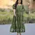 Green cotton printed frill dresses