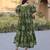 Green cotton printed frill dresses
