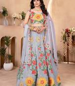 Grey Color Sequins and Treads Embroidery Work Georgette Lahenga Choli Set