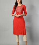 Polka dots printed round neck mirror work straight kurta