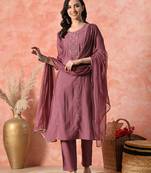Women ethnic motifs embroidered regular thread work kurta with trousers & with dupatta