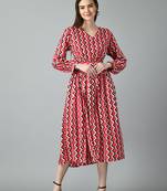 Women printed puff sleeve fit & flare midi dress