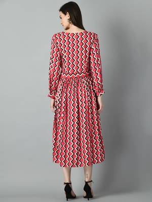 Women printed puff sleeve fit & flare midi dress 3