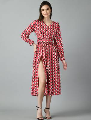 Women printed puff sleeve fit & flare midi dress 4
