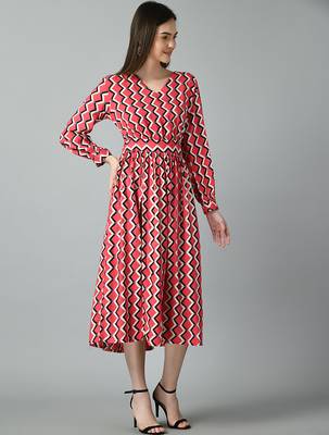 Women printed puff sleeve fit & flare midi dress 5