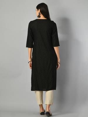 Polka dots printed round neck mirror work straight kurta 3