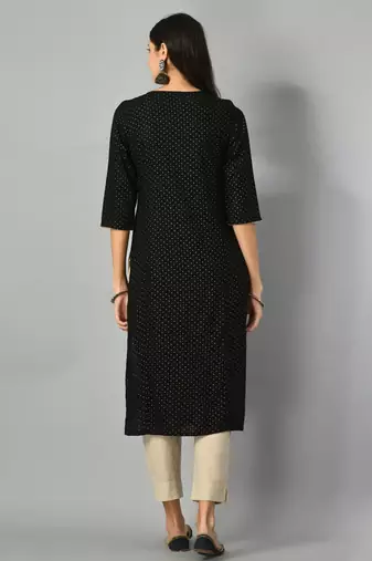 Polka dots printed round neck mirror work straight kurta