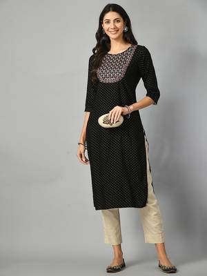 Polka dots printed round neck mirror work straight kurta 5