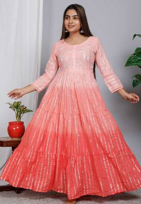 Blocked dyed round neck three-quarter regular sleeves Anarkali  1