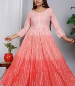 Blocked dyed round neck three-quarter regular sleeves Anarkali 