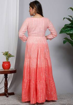 Blocked dyed round neck three-quarter regular sleeves Anarkali  3