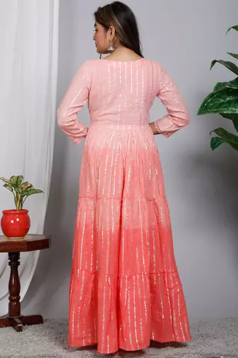 Blocked dyed round neck three-quarter regular sleeves Anarkali 