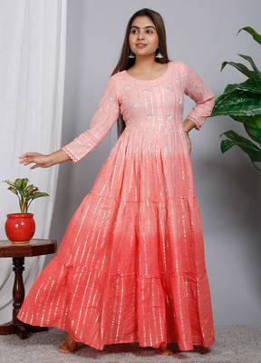 Blocked dyed round neck three-quarter regular sleeves Anarkali  4