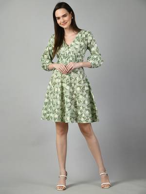 Floral print puff sleeve dress 1