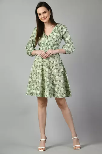 Floral print puff sleeve dress