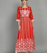 Round neck three-quarter regular sleeves Anarkali  with regular style beads and stones detail ankle length