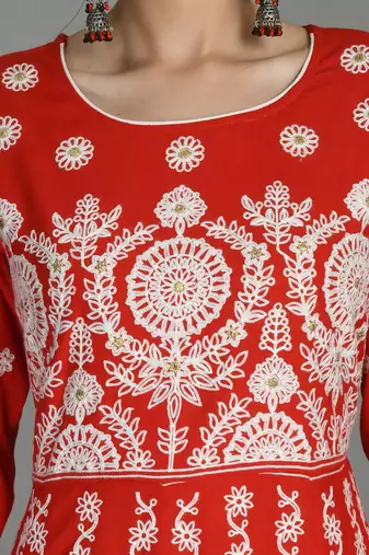 Round neck three-quarter regular sleeves Anarkali  with regular style beads and stones detail ankle length