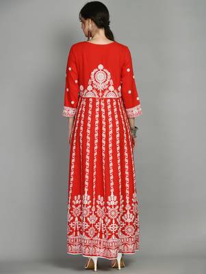 Round neck three-quarter regular sleeves Anarkali  with regular style beads and stones detail ankle length 3