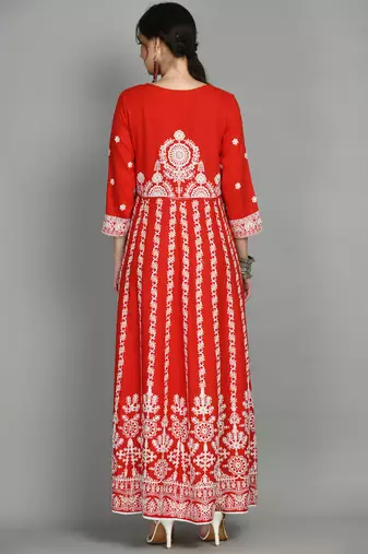 Round neck three-quarter regular sleeves Anarkali  with regular style beads and stones detail ankle length