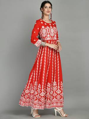 Round neck three-quarter regular sleeves Anarkali  with regular style beads and stones detail ankle length 4