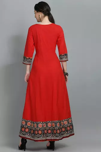 Printed flared maxi ethnic dress