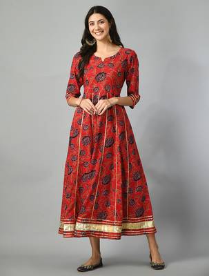 Red flower print anarkali kurta 1