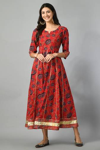Red flower print anarkali kurta