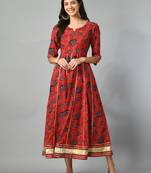 Red flower print anarkali kurta