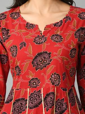 Red flower print anarkali kurta 2