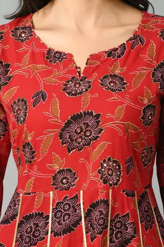 Red flower print anarkali kurta