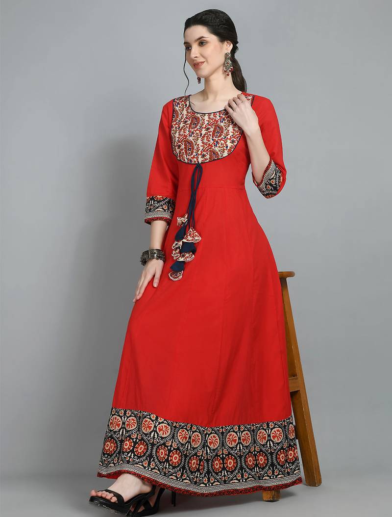 Printed flared maxi ethnic dress