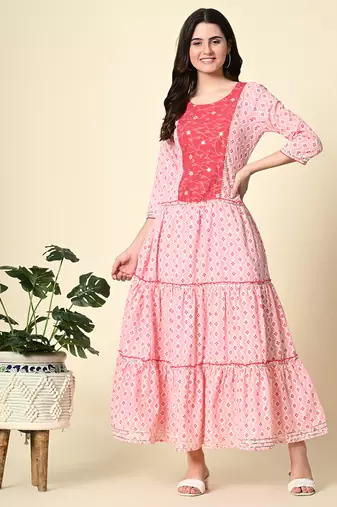 Ethnic motifs printed mirror work anarkali kurta