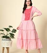 Ethnic motifs printed mirror work anarkali kurta