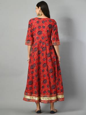 Red flower print anarkali kurta 3