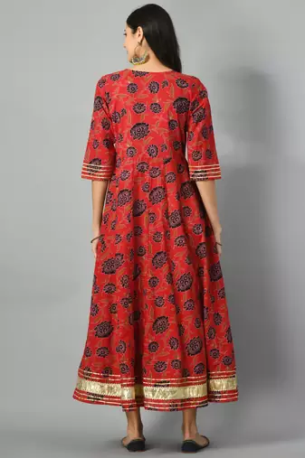 Red flower print anarkali kurta