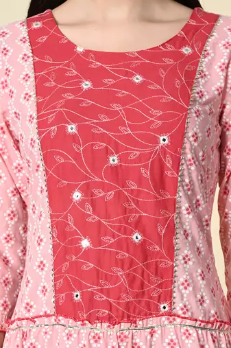 Ethnic motifs printed mirror work anarkali kurta