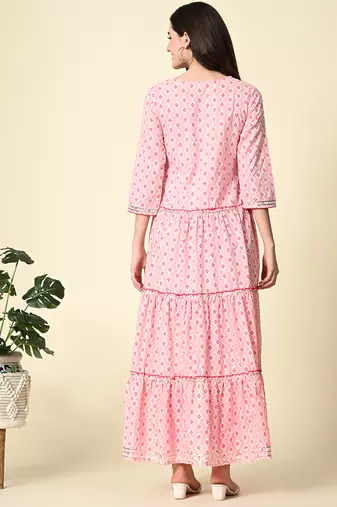 Ethnic motifs printed mirror work anarkali kurta