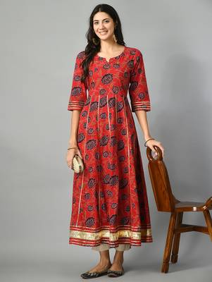 Red flower print anarkali kurta 5
