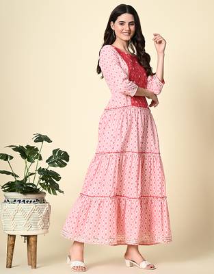 Ethnic motifs printed mirror work anarkali kurta 4