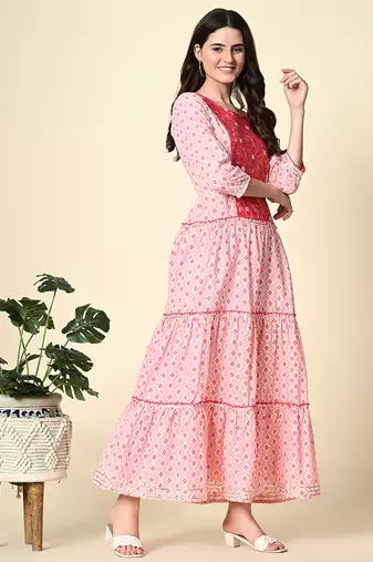Ethnic motifs printed mirror work anarkali kurta