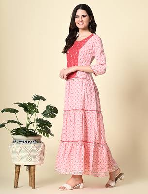 Ethnic motifs printed mirror work anarkali kurta 5