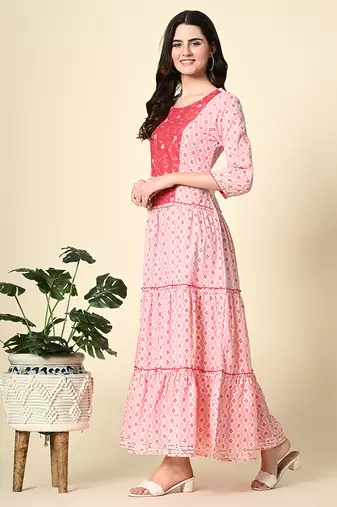 Ethnic motifs printed mirror work anarkali kurta