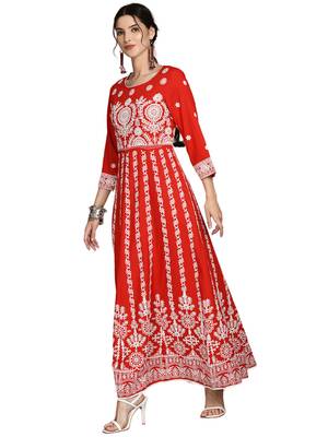 Round neck three-quarter regular sleeves Anarkali  with regular style beads and stones detail ankle length 5
