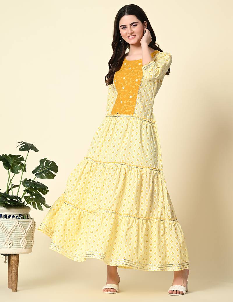 Ethnic motifs printed mirror work anarkali kurta