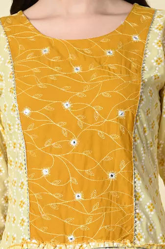 Ethnic motifs printed mirror work anarkali kurta