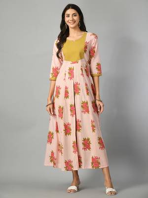 Women pink floral printed anarkali kurta 1