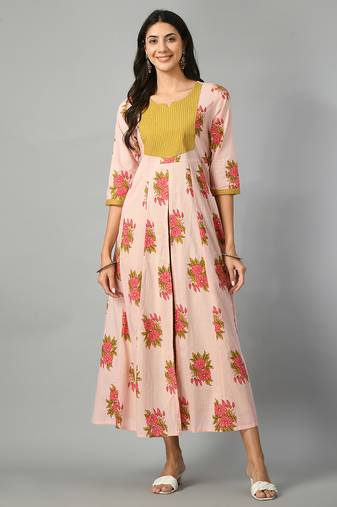 Women pink floral printed anarkali kurta