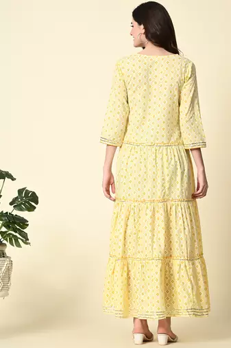 Ethnic motifs printed mirror work anarkali kurta
